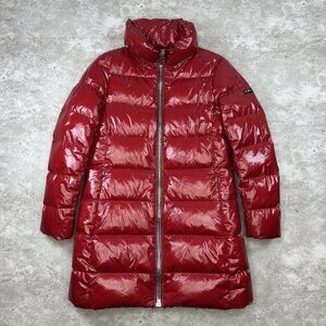 Donna Karan New York Red Glossy Puffer Coat XS Long Down Jacket F18 DKNY